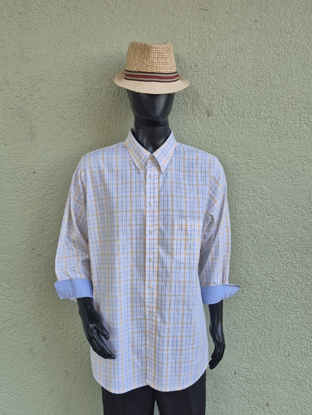 Paul Fredrick Men's Yellow Plaid Button-Down Luxury Shirt/Contrasting Accents - Picture 14 of 17